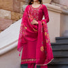 Dhiyona VA Women'sFloral Yoke Design Thread Work Straight Kurta With Trouser And Dupatta