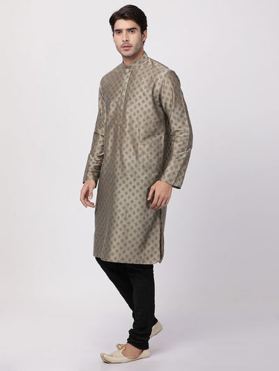 Men's Chiku Cotton Blend Straight Kurta Pyjama Set