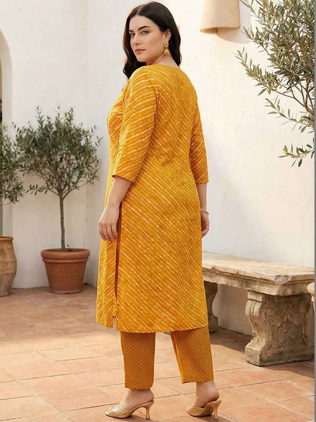 Indyancart Women's Ethnic Motifs Striped Regular Thread Work Pure Cotton Kurta with Trousers & With Dupatta