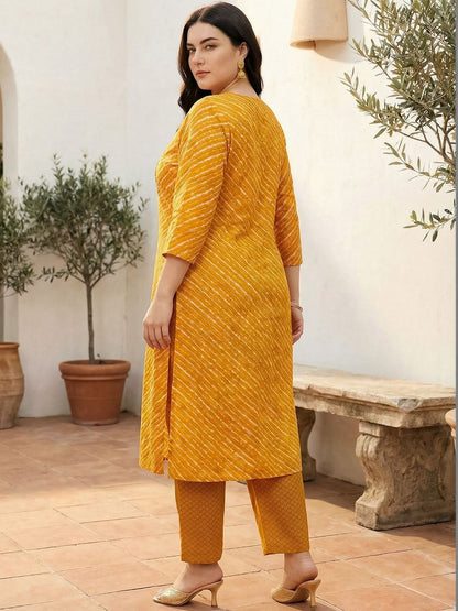 Indyancart Women's Ethnic Motifs Striped Regular Thread Work Pure Cotton Kurta with Trousers & With Dupatta