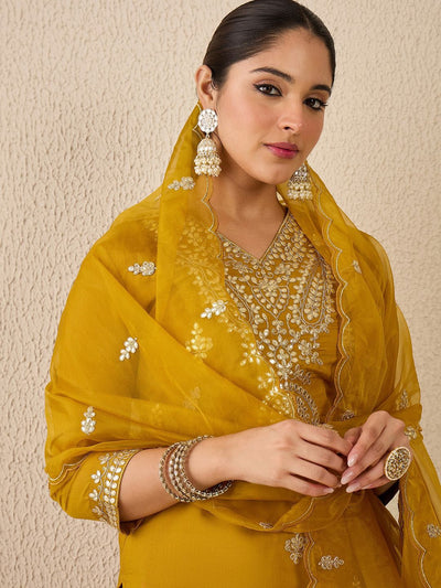 Indyancart IE Women's Women Ethnic Motifs Embroidered Kurta With Trousers & Dupatta Kurta Sets