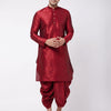Men's Maroon Silk Blend Straight Kurta and Dhoti Set