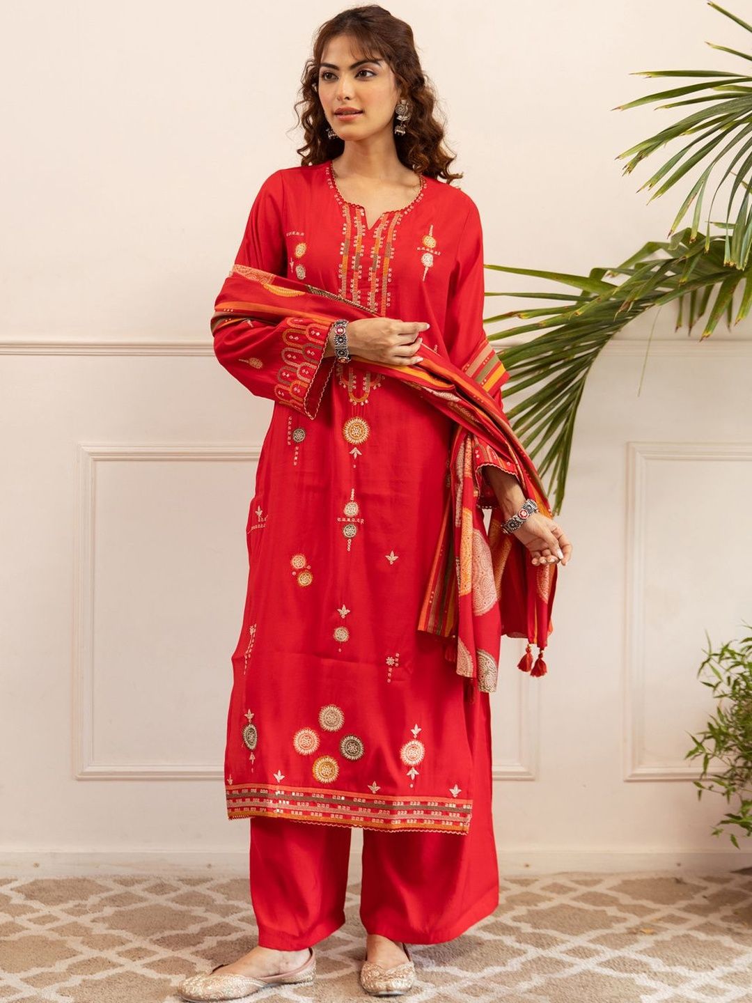 Women Ethnic Motifs Embroidered Kurta with Palazzos & With Dupatta