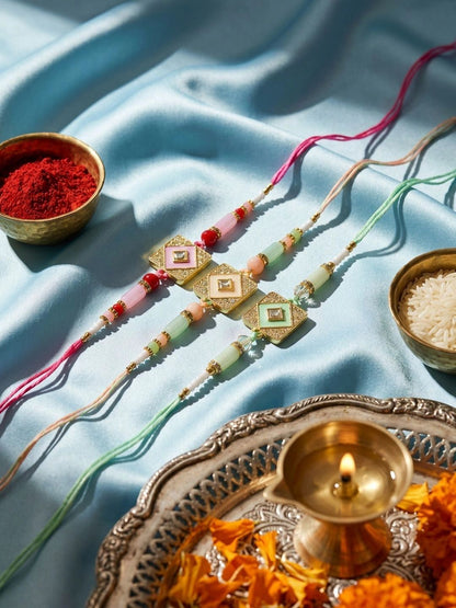 Anouk Set Of 3 Multicolor Ad Thread Rakhi With Roli Chawal Chandan Mishri