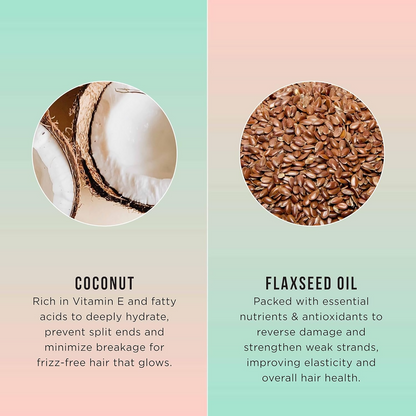 HASK Monoi Coconut Oil Leave-In Hair Spray in a clear spray bottle, designed to nourish and detangle hair with coconut oil.