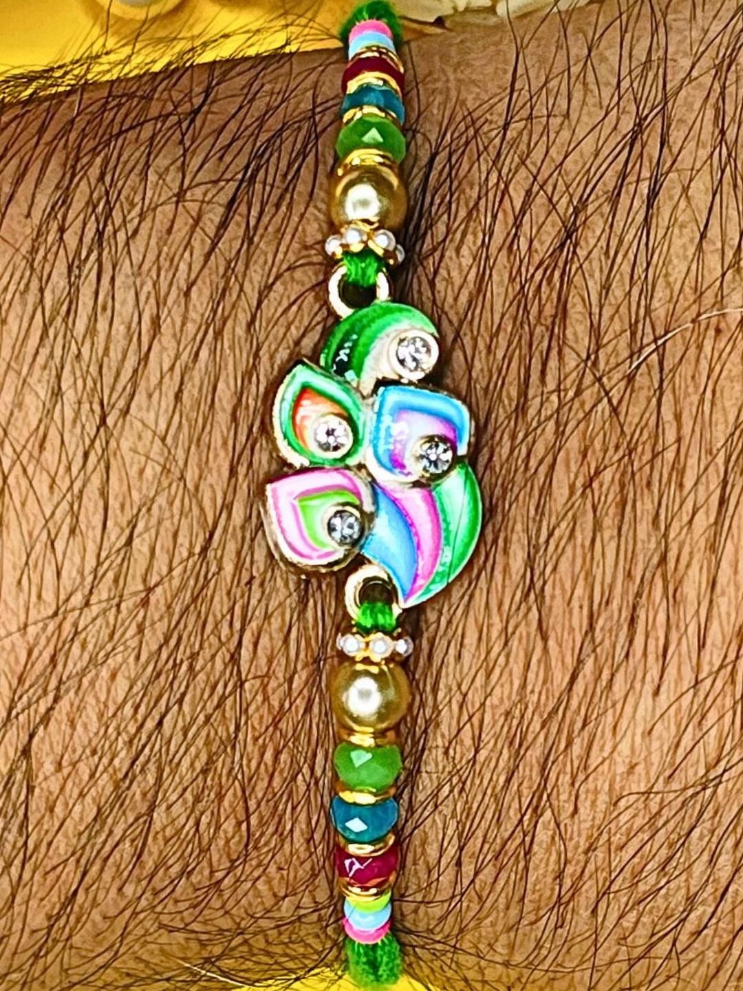 Anouk Set Of 6 Beaded Cotton Thread with AD Stones & Meenakari Designer Rakhi for Brother