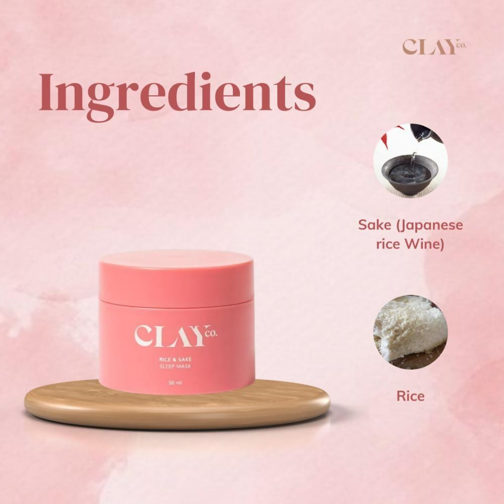 Clayco Rice & Sake Sleep Mask with Vitamin C in a jar, featuring a smooth, creamy texture for nourishing night skincare.