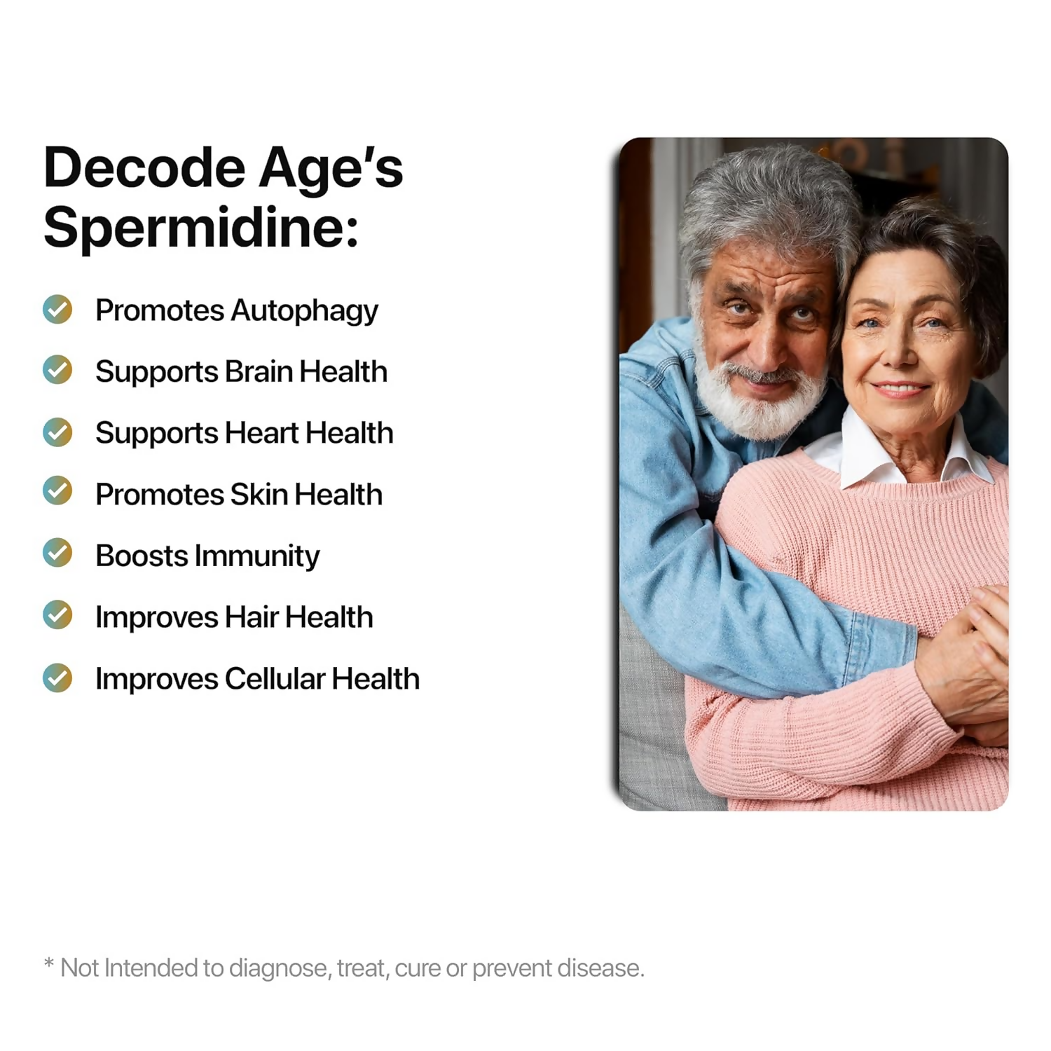 Decode Age Spermidine Trihydrochloride capsules, Ayurvedic supplement in clear capsule form with white powder inside.