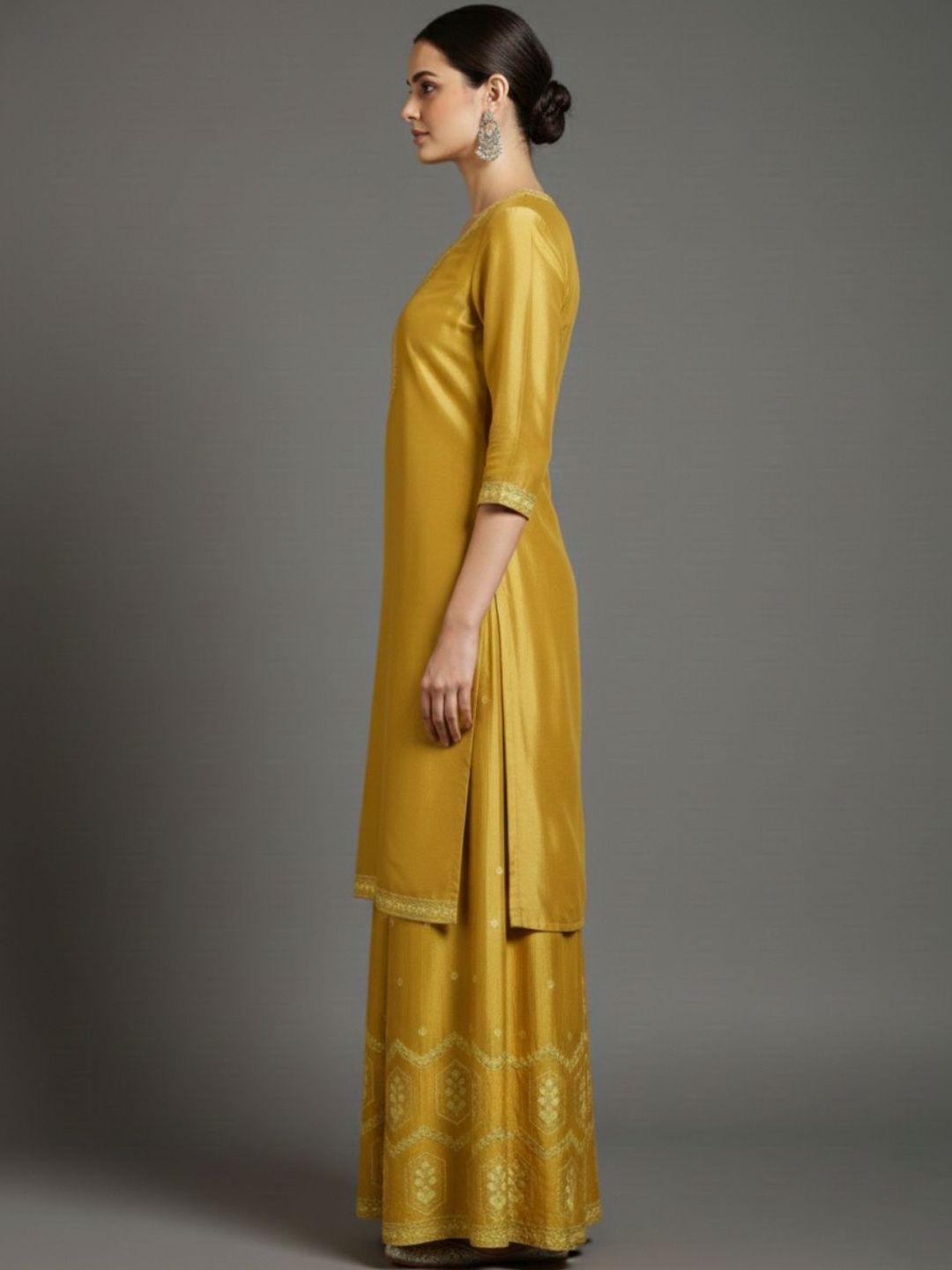 Indyancart VA Women Ethnic Motifs Embroidered Regular Thread Work Silk Crepe Kurta with Palazzos & With Dupatta