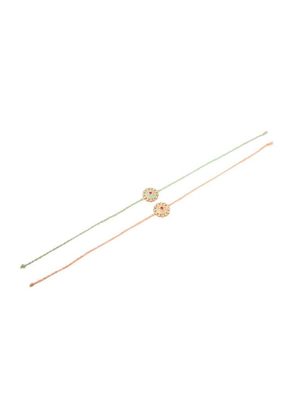 Anouk Kundan Studded Floral Bhaiya Bhabhi Rakhis With Roli Chawal Chandan & Mishri
