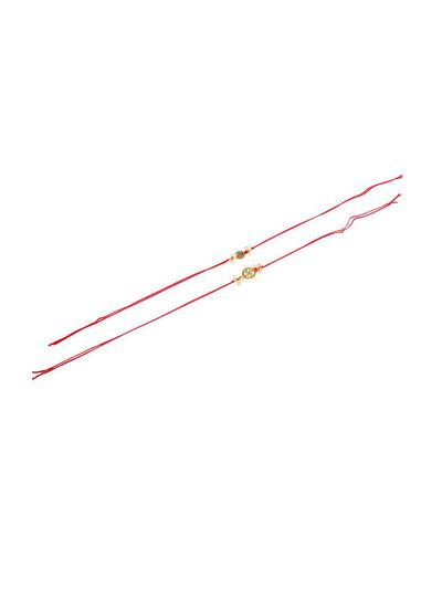 Indyancart Pearls Beaded Swastik Bhaiya Bhabhi Rakhi With Roli Chawal Chandan