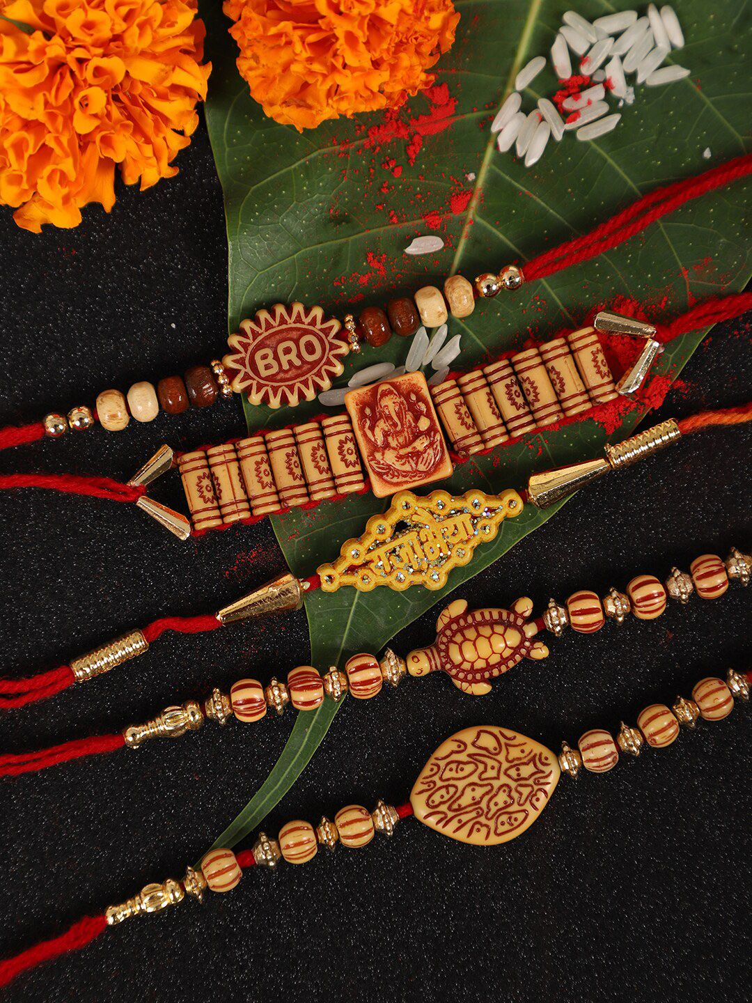 Anouk Set Of 5 Beaded Rakhis With Roli Rice & Greeting Card