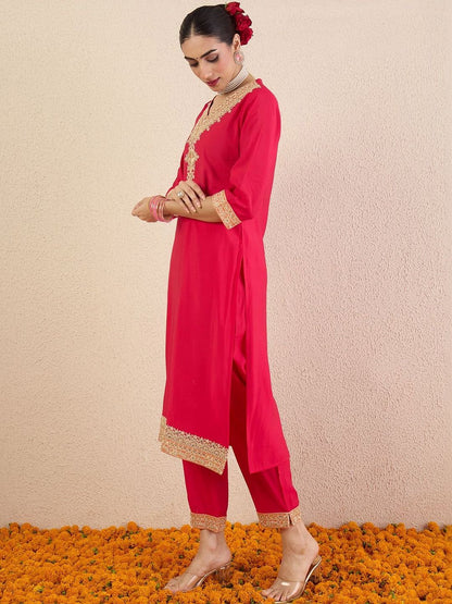 Women Ethnic Motifs Embroidered Regular Gotta Patti Kurta with Trousers
