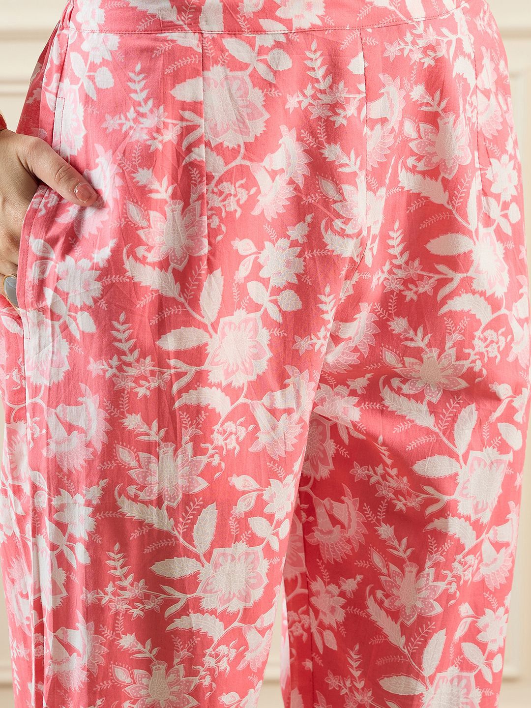 Dhiyona IE Floral Printed V-Neck Pure Cotton Tunic With Trouser