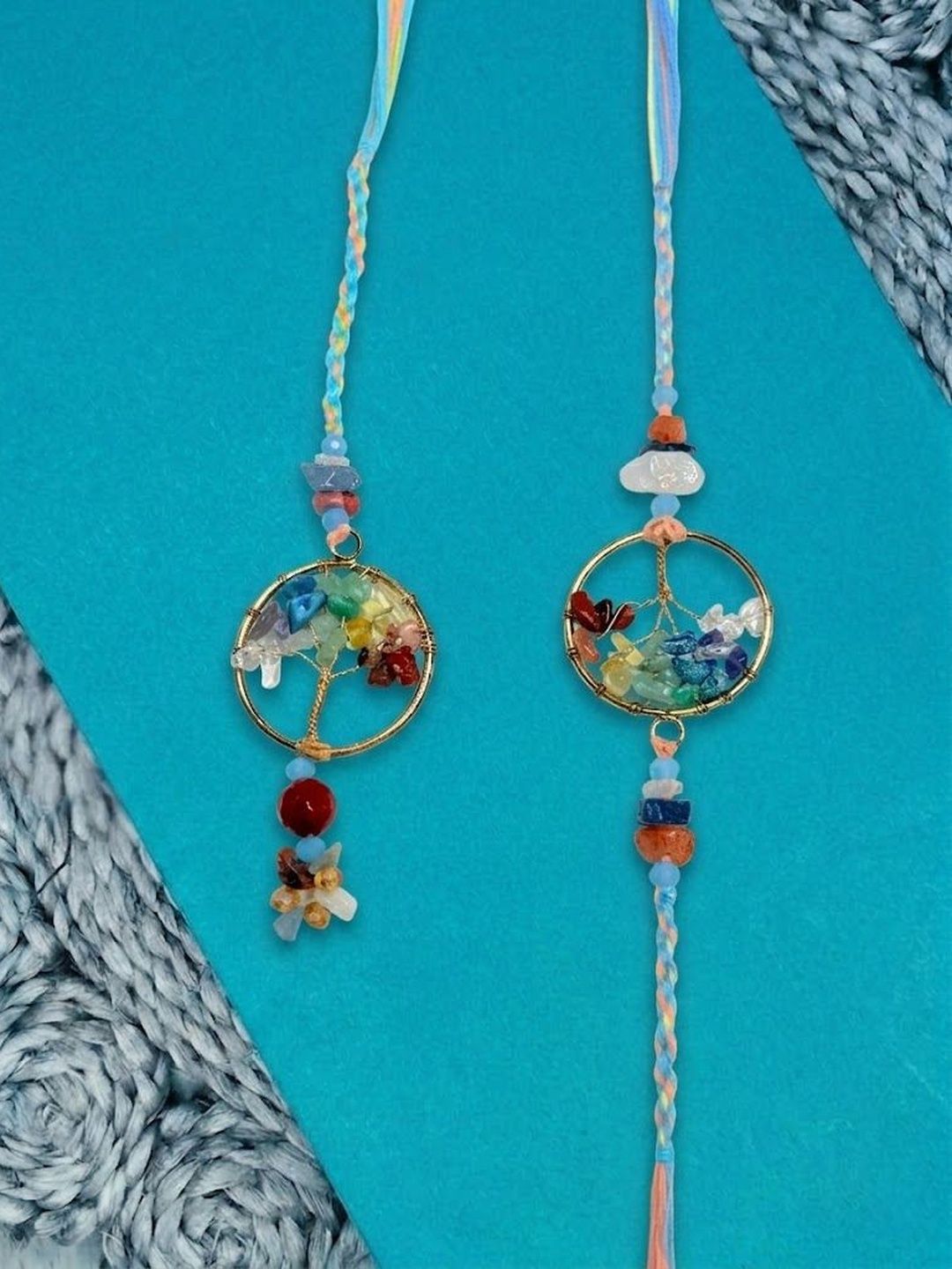Anouk Set Of 2 Artificial Stones Bhaiya Bhabhi Rakhi With Roli Chawal Chandan Mishri