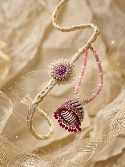 Indyancart Set Of 2 Floral Perals Jhumka Design Bhaiya Bhabhi Rakhi With Roli Chawal Chandan