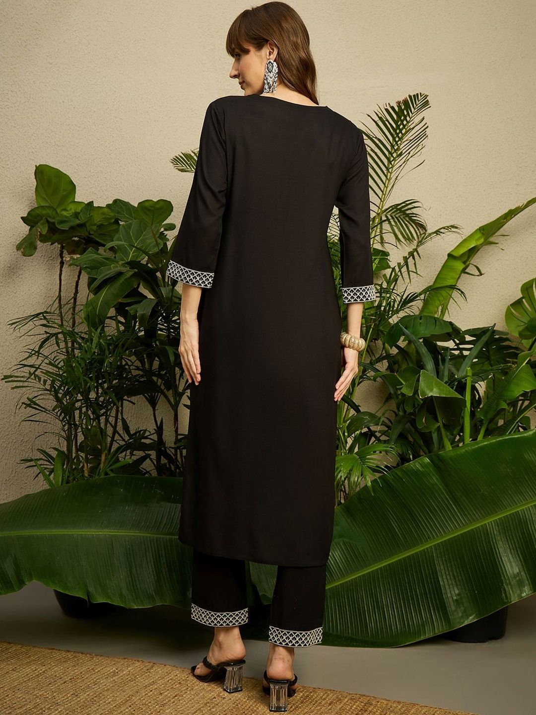 Women Embroidered Regular Thread Work Kurta with Trousers