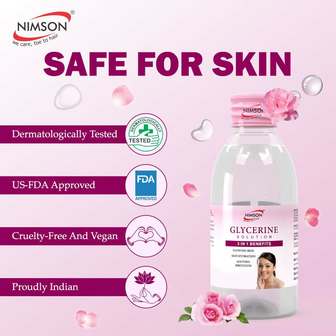 Nimson glycerine face gel for skin protection and moisturizing, shown in a clear container with a smooth gel texture.
