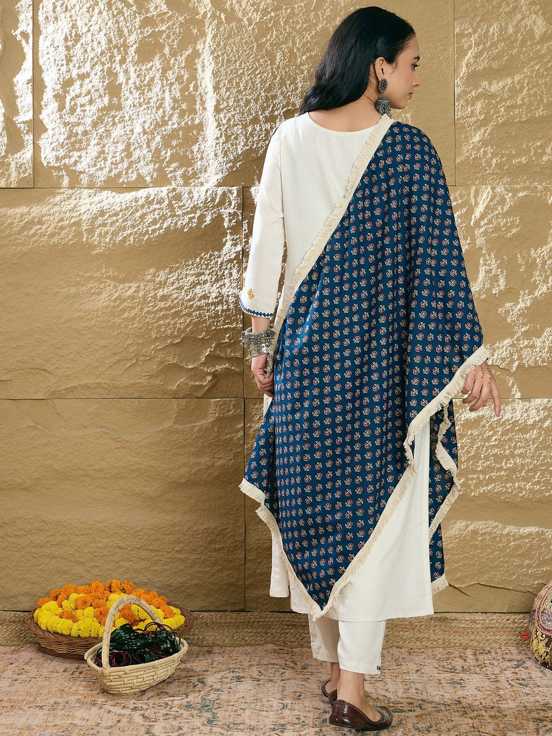 Indyancart IE Women Ethnic Motifs Embroidered Kurta with Trousers & Dupatta