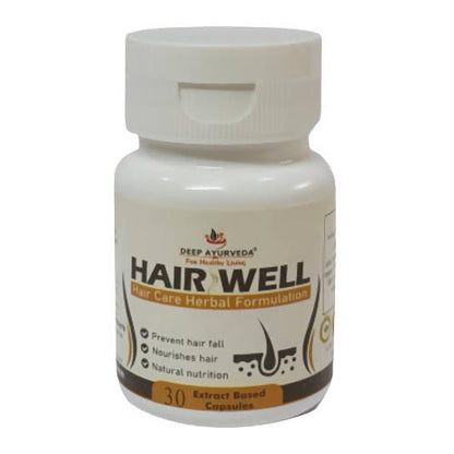 Deep Ayurveda Hair Well 500mg Veg Capsules - Indyancart
