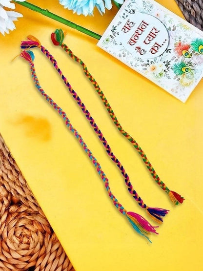 Anouk Set Of 3 Multicolor Thread Rakhi With Roli Chawal Chandan Mishri