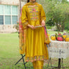 Dhiyona IE Floral Yoke Design Tie-Up Neck Mirror Work A-Line Kurta & Dupatta with Trousers