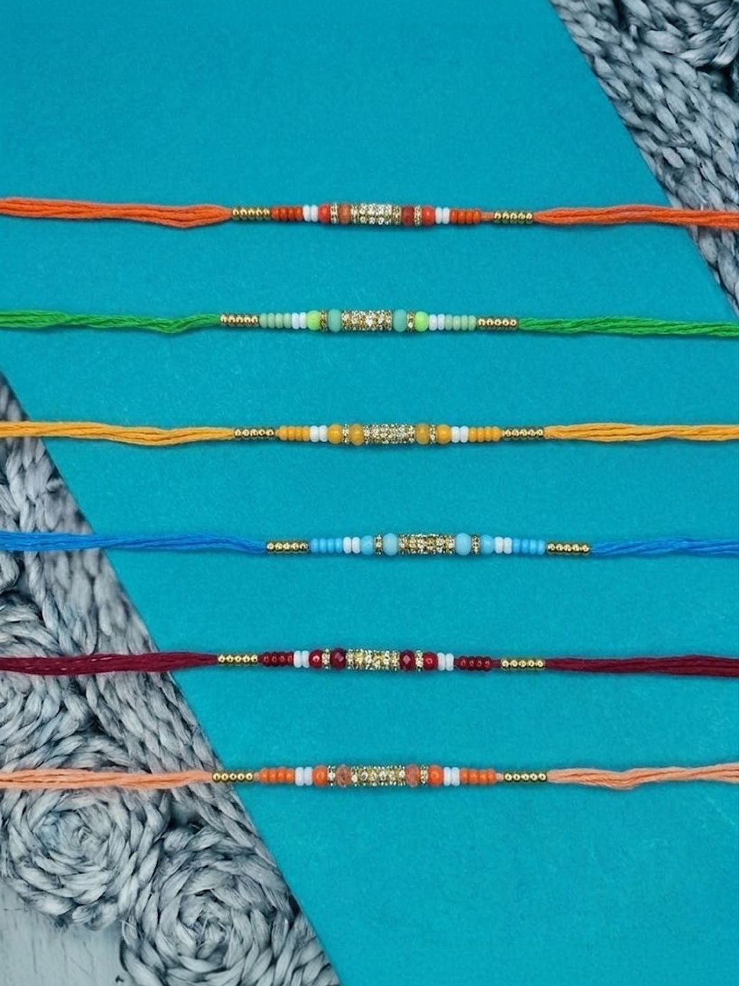 Anouk Set Of 6 Multi Artificial Beads Thread Rakhi With Roli Chawal Chandan Mishri