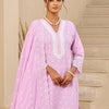 Dhiyona IE Floral Embroidered V-Neck Thread Work Pure Cotton Kurta With Trousers & Dupatta