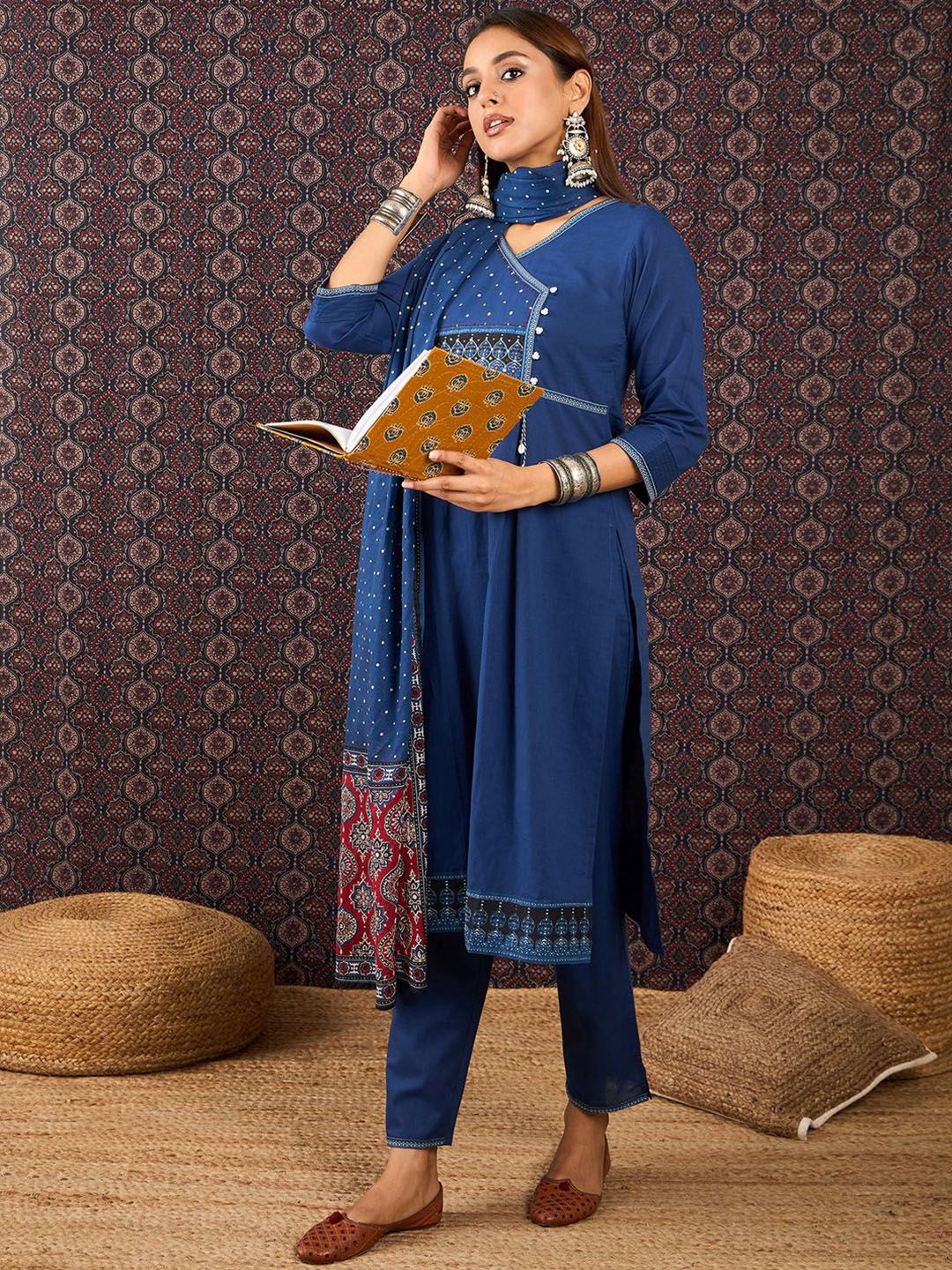 Women Ethnic Motifs Printed Pure Cotton Kurta with Trouser & Dupatta