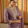 Dhiyona IE Floral Embroidered Thread Work Straight Kurta With Trouser & Dupatta