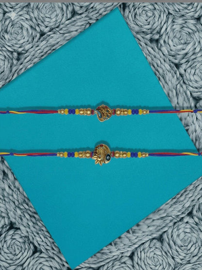Anouk Set Of 2 Peacock Design Thread Rakhi With Roli Chawal Chandan Mishri