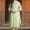 Dhiyona IE Women Floral Embroidered Regular Thread Work Pure Cotton Kurta with Trousers & With Dupatta