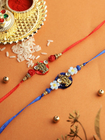 Anouk Set Of 2 Divine Radha Krishna Thread Rakhi With Roli Chawal & Greetings Card