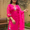 Dhiyona IE Ethnic Motifs Embroidered Round Neck Thread Work Kurta with Trousers & Dupatta