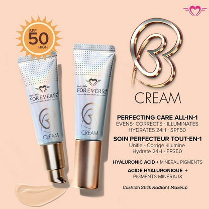 Daily Life Forever52 BB Cream SPF 50 in ZB003, showcasing smooth, even-toned face with a natural finish in a tube.