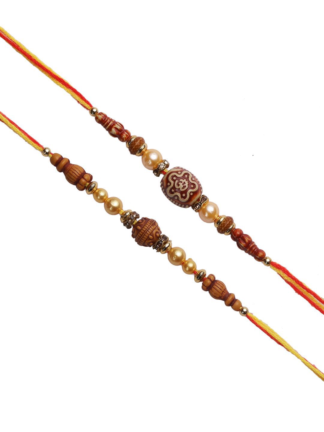 Anouk Set Of 2 Brown Beaded Rakhi With Roli Rice & Greeting Card
