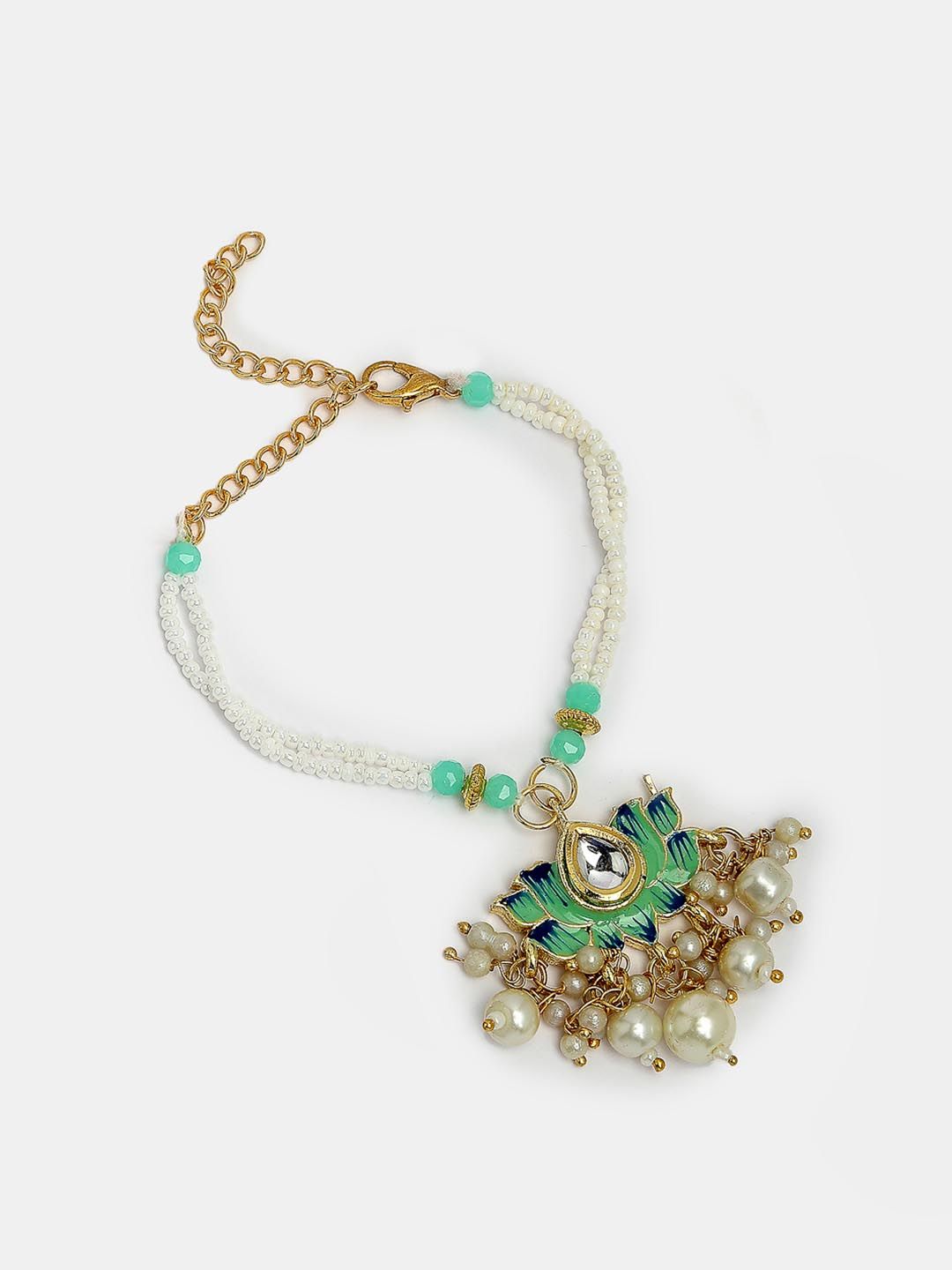 Anouk Unisex Set Of 2 Turquoise Blue Lotus Shape Kundan-Studded Handcrafted Rakhi Set