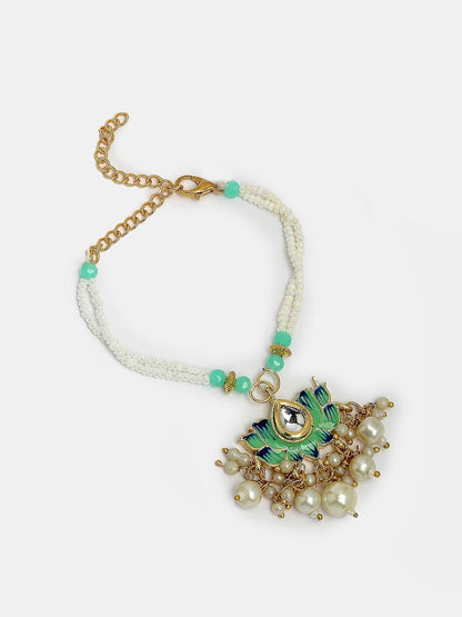 Anouk Unisex Set Of 2 Turquoise Blue Lotus Shape Kundan-Studded Handcrafted Rakhi Set