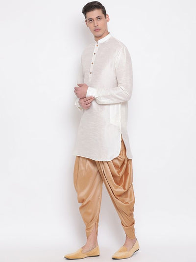 Men's Cream Silk Blend Pathani Kurta and Dhoti Set