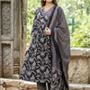 Indyancart IE Women Floral Printed Angrakha Pure Cotton Kurta with Trousers & With Dupatta