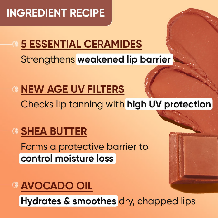 Dot & Key Barrier Repair Hydrating Lip Balm SPF 50 with ceramides and peptides, featuring a cocoa nude color and smooth texture.