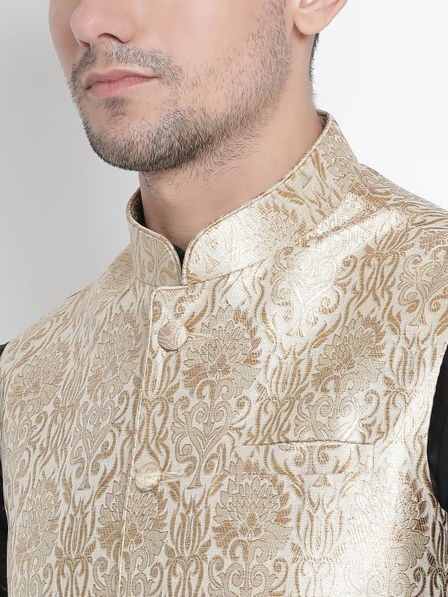 Men's Black Silk Blend Straight Jacket  Kurta and Dhoti Set