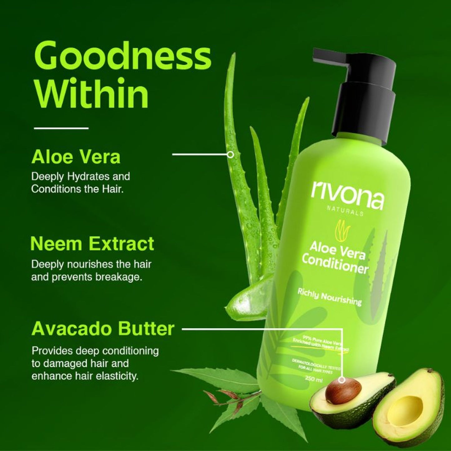 Rivona Naturals Aloe Vera Conditioner With Avocado- Dry And Frizzy Hair, Sulphate and Paraben free