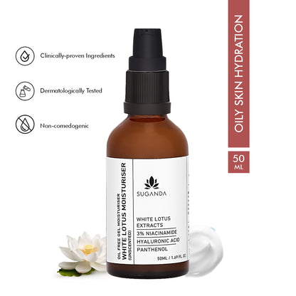 Suganda White Lotus Oil Free Gel Moisturiser (Unscented)with 3% Niacinamide & Hyaluronic Acid