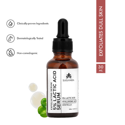 Suganda 5% Lactic Acid Serum + HA, Exfoliates Dull Skin & Reduce Dark Spots, Beginner friendly