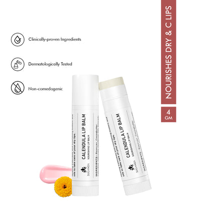 Suganda Calendula Lip Balm, Nourishes & Softens Chapped Dry & Cracked Lips with Cocoa Butter