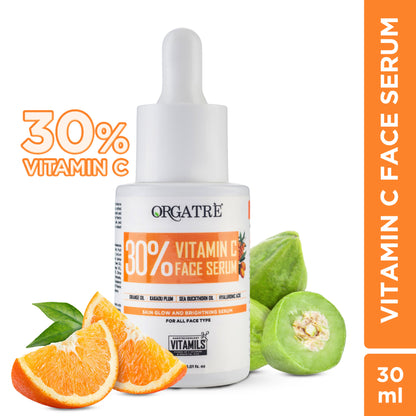 Orgatre 30% Vitamin C Face Serum With Hyaluronic Acid – Skin Glowing & Brightening Serum