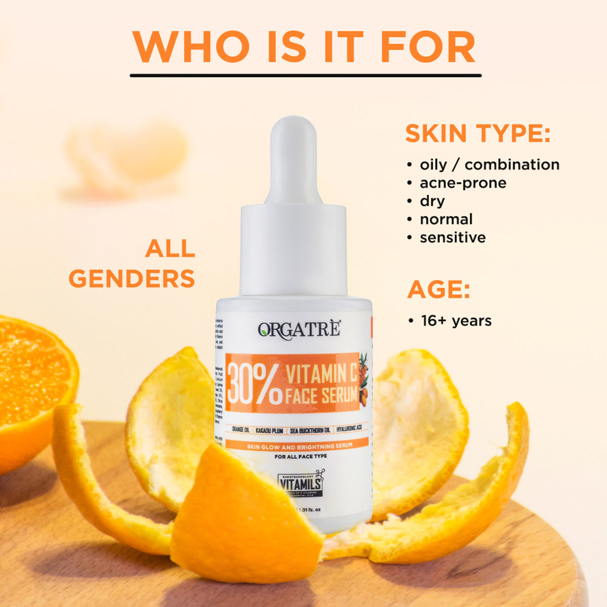 Orgatre 30% Vitamin C Face Serum With Hyaluronic Acid – Skin Glowing & Brightening Serum