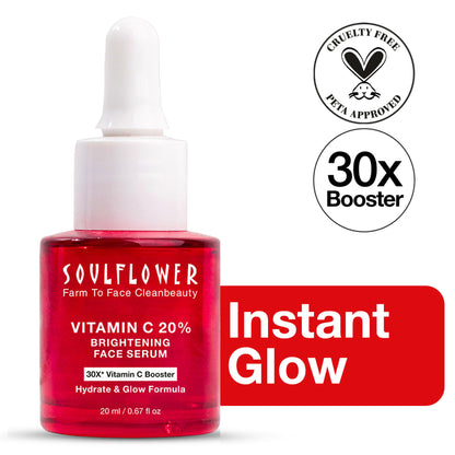 Soulflower 20% Vitamin C Serum for Instant Skin Glow - Dermat Tested for Dark Spots & Dull Skin