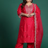 Indyancart IE Plus Size Ethnic Motifs Embroidered Sequinned Liva Kurta With Trousers & Dupatta